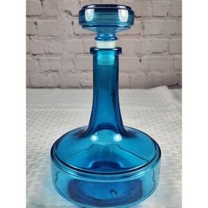 MCM Belgium Deep Blue Genie Bottle Decanter w/ Stopper Lid Barware Decor Hosting